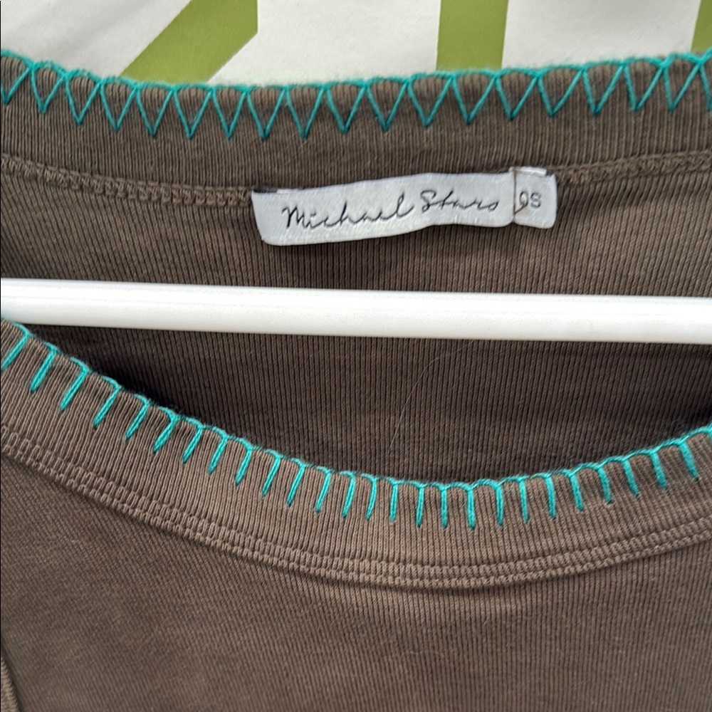 NWOT Michael Stars Super Cute No Sleeve Brown Top with Teal Stitching